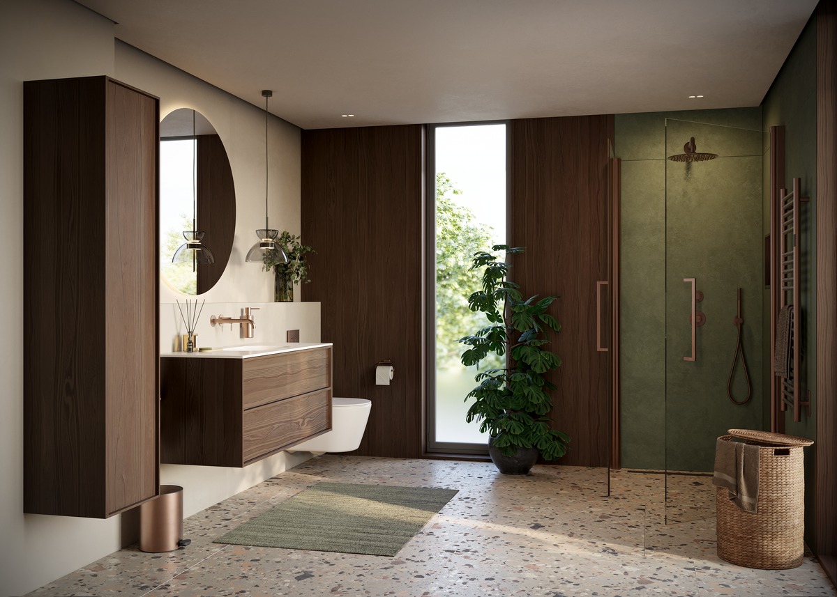 Børstet kobber: hele badet i samme finish