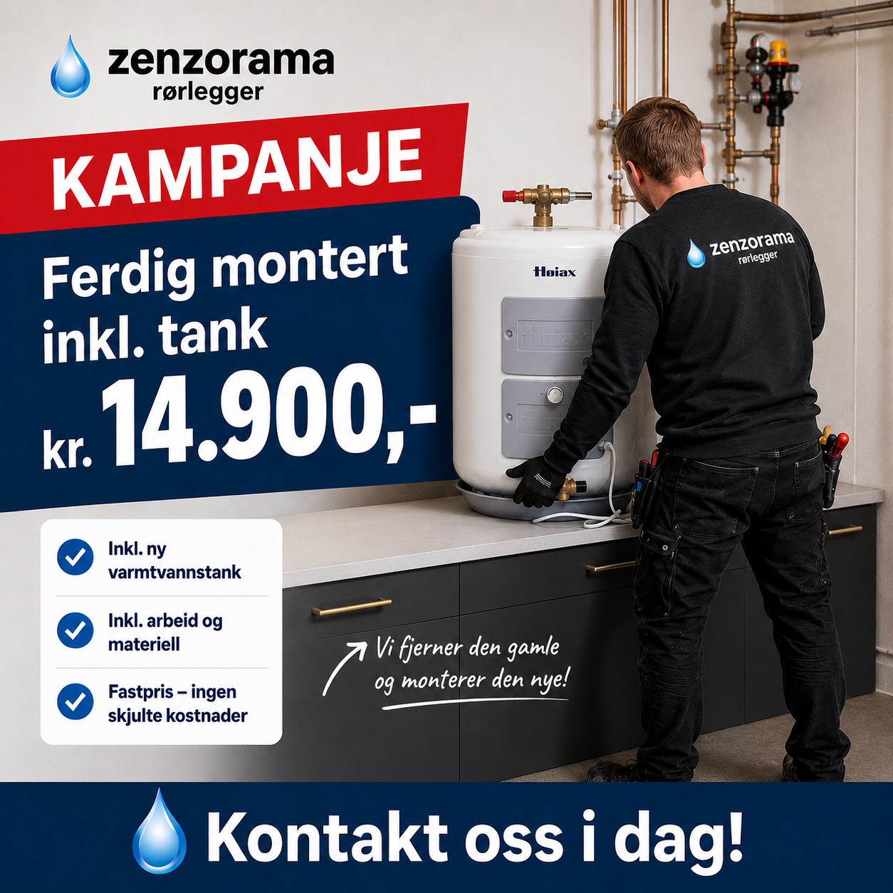 Ferdig montert – 120 L - Høiax rsbx eco ekspress benkebereder