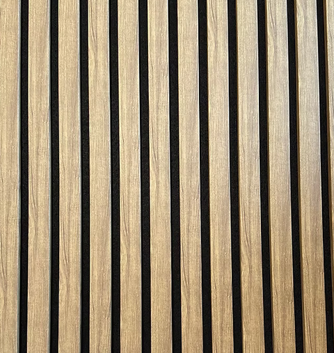 Feltona spilepalte Wave våtrom Light Brown 600*2700 mm 15 spiler m/ sort akustikk