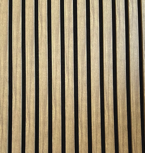 Feltona spilepalte Wave våtrom Light Brown 600*2700 mm 15 spiler m/ sort akustikk