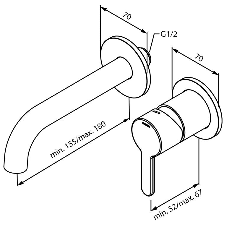 Silhouet servantkran for innbygging m/rosett 180mm, bilde 3 av 3