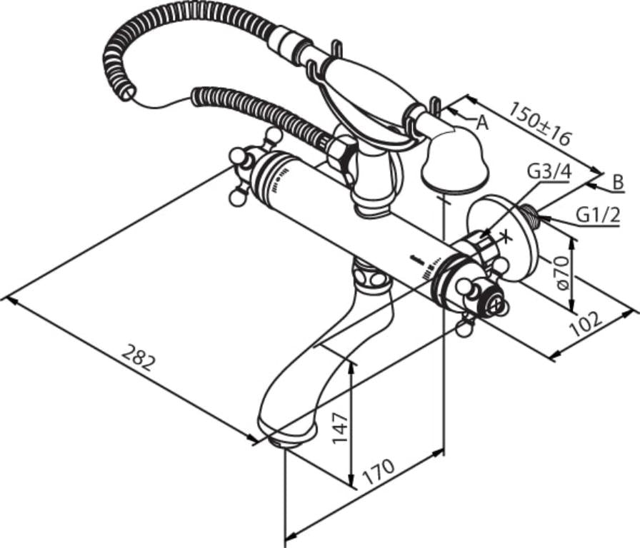 Tradition badekarkran med termostat, krom, bilde 3 av 3