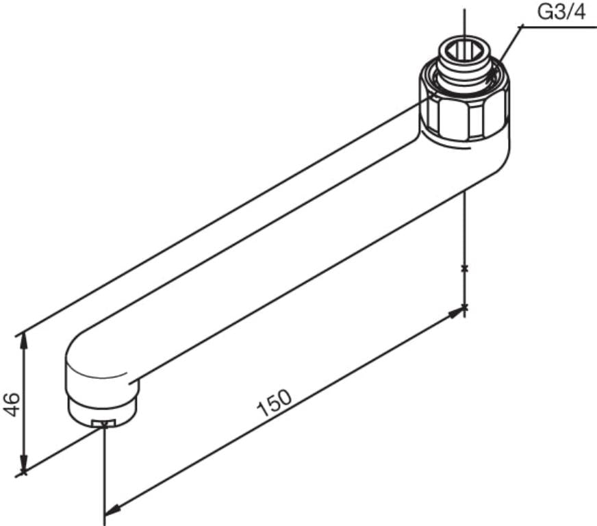 Svingtut 150mm 3/4", krom, bilde 2 av 2