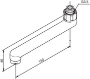 Svingtut 150mm 3/4", krom, bilde 2 av 2