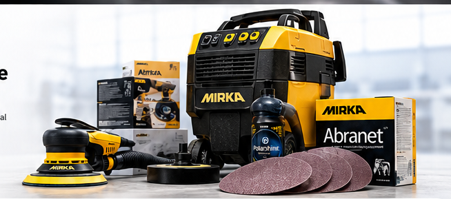 Mirka slipemaskiner, støvsuger og Abranet slipeprodukter